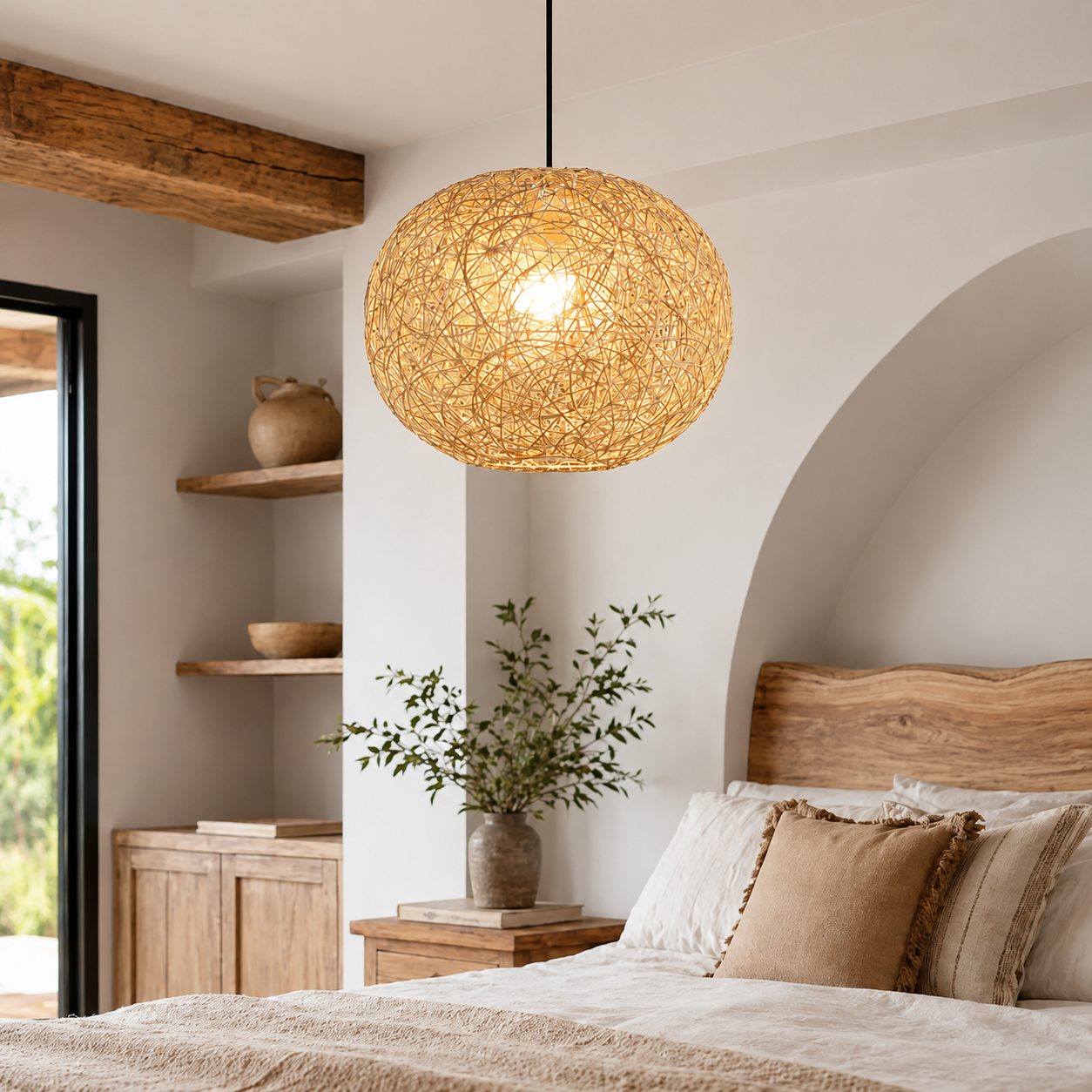 Suspension rotin & bambou design sphérique | Luciano