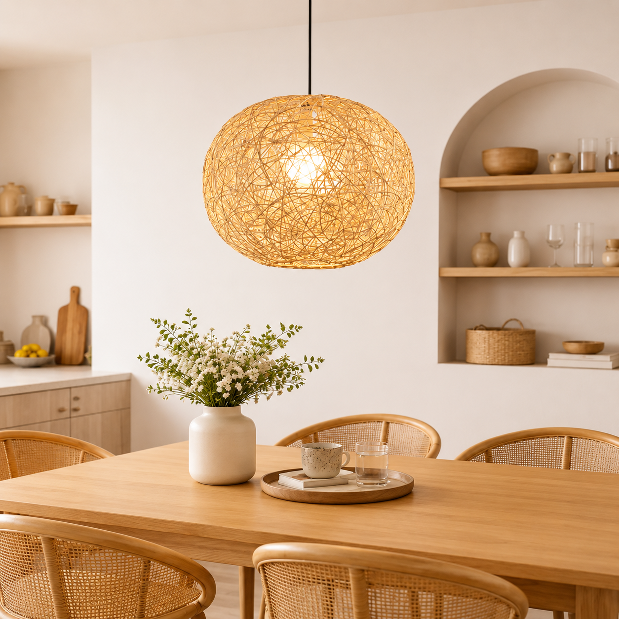 Suspension rotin & bambou design sphérique | Luciano