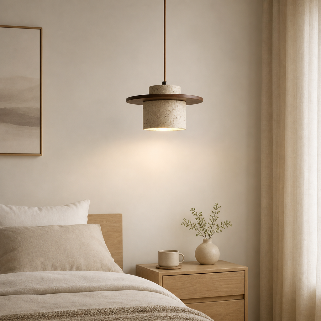 Suspension design scandinave en travertin Ø 20 cm | Nirill