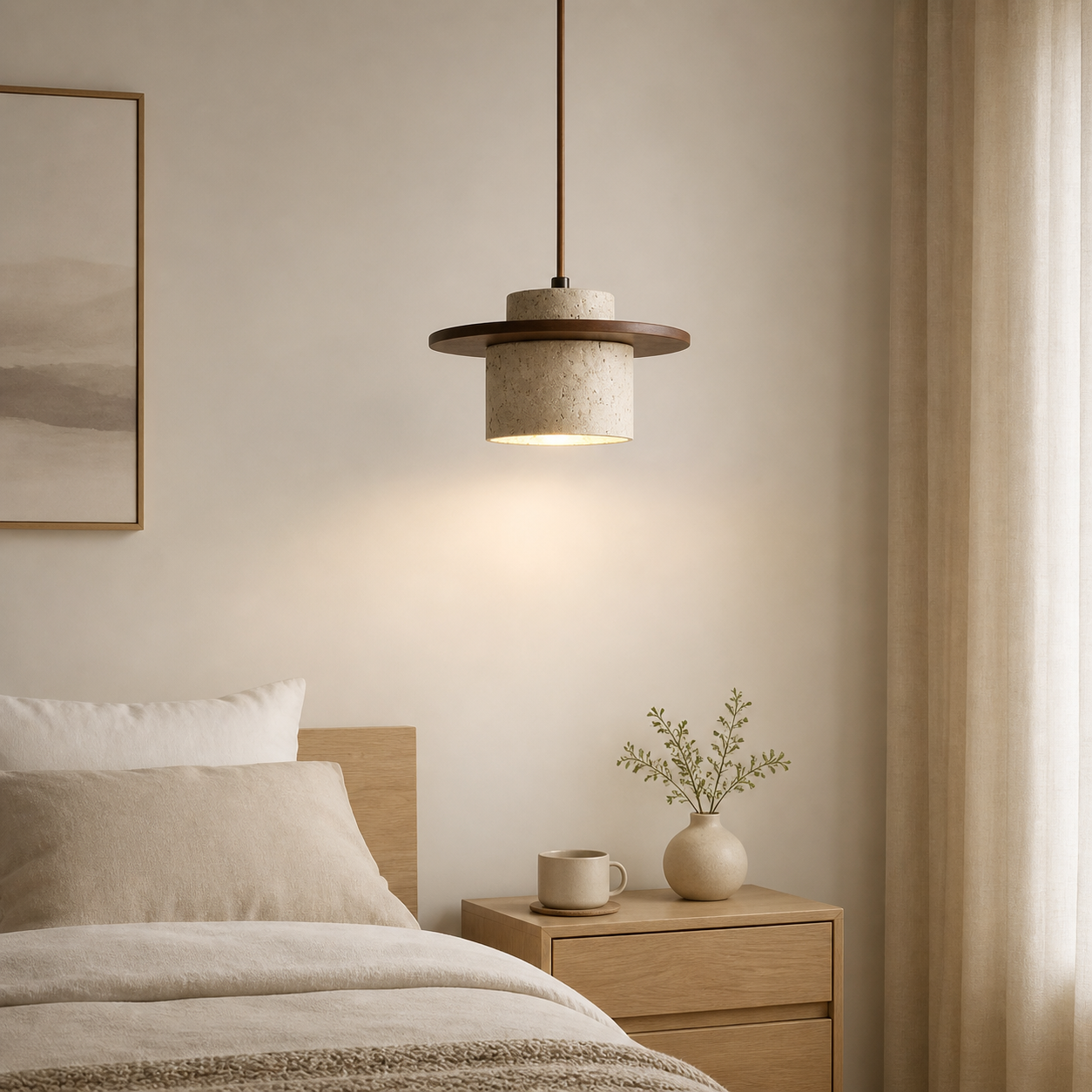 Suspension design scandinave en travertin Ø 20 cm | Nirill