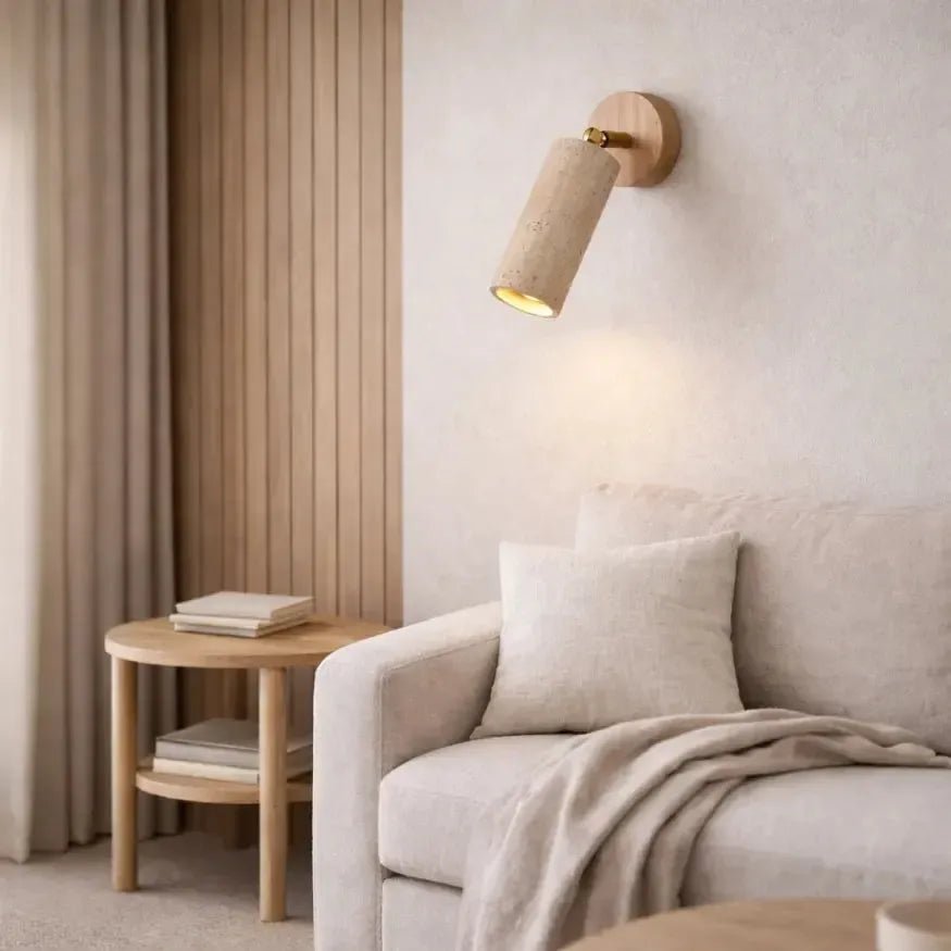 Applique murale design en travertin & bois | Ima - LuminaSeat