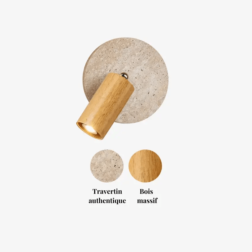 Applique murale design en travertin & bois | Velmo - LuminaSeat