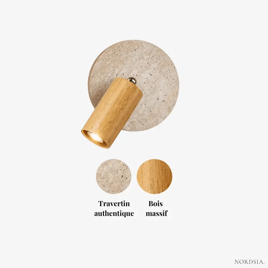 Applique murale design en travertin & bois | Velmo - LuminaSeat
