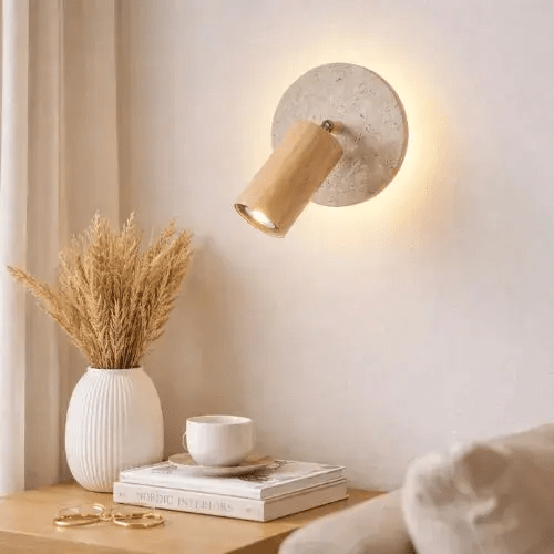 Applique murale design en travertin & bois | Velmo - LuminaSeat