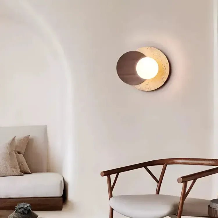 Applique murale design scandinave en travertin & bois | Ruijel - LuminaSeat