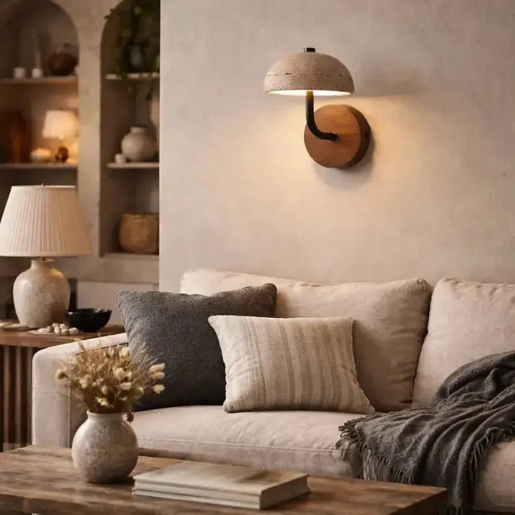 Applique murale design travertin & bois | Champino - LuminaSeat