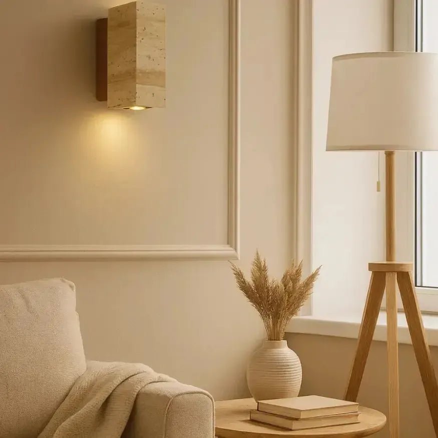 Applique murale moderne en travertin & bois | Minia - LuminaSeat