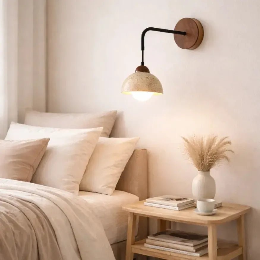 Applique murale moderne en travertin & bois | Peletta - LuminaSeat