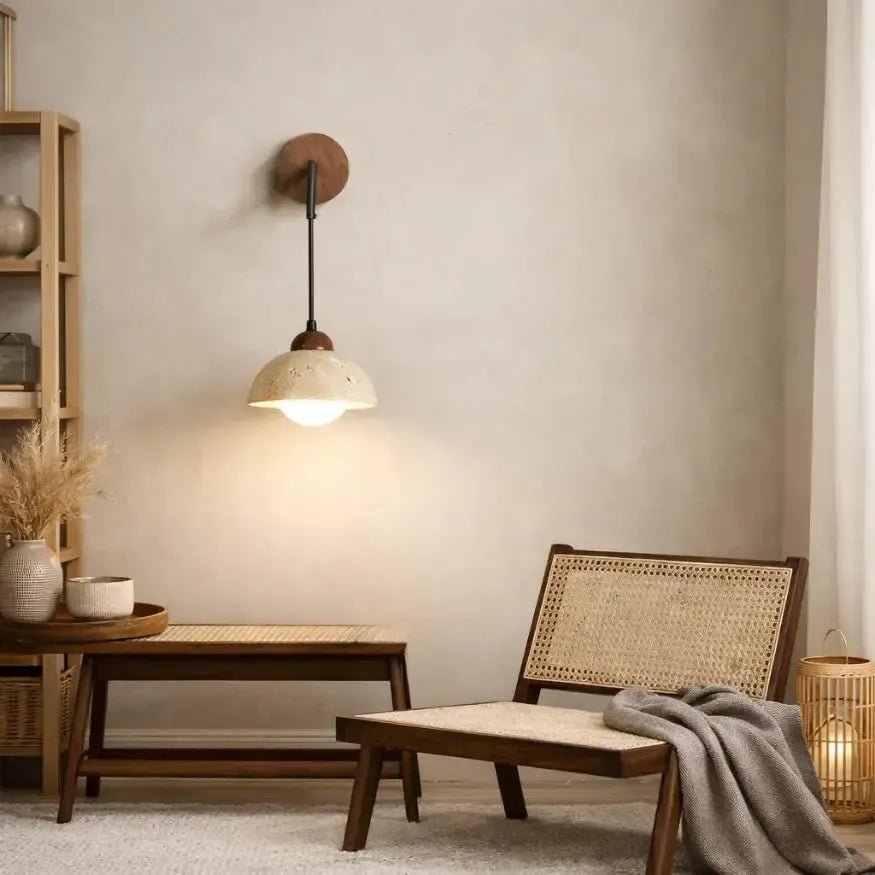 Applique murale moderne en travertin & bois | Peletta - LuminaSeat