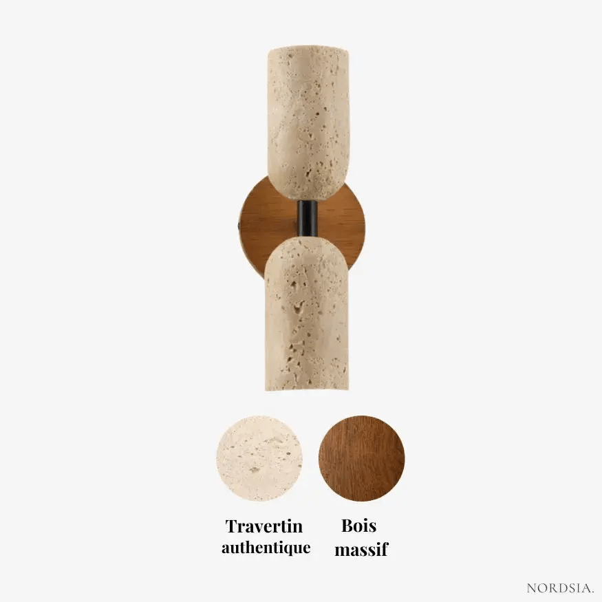 Applique murale scandinave en travertin & bois massif | Noli - LuminaSeat