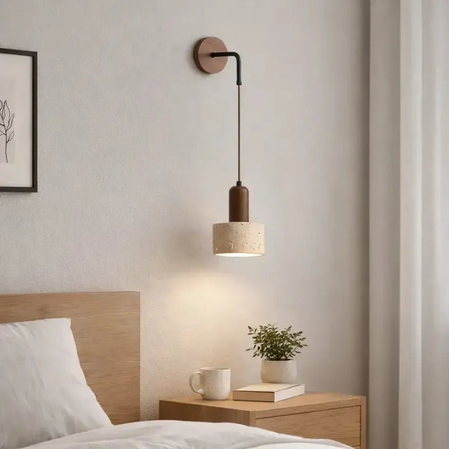 Applique murale scandinave en travertin & bois | Nelvik - LuminaSeat