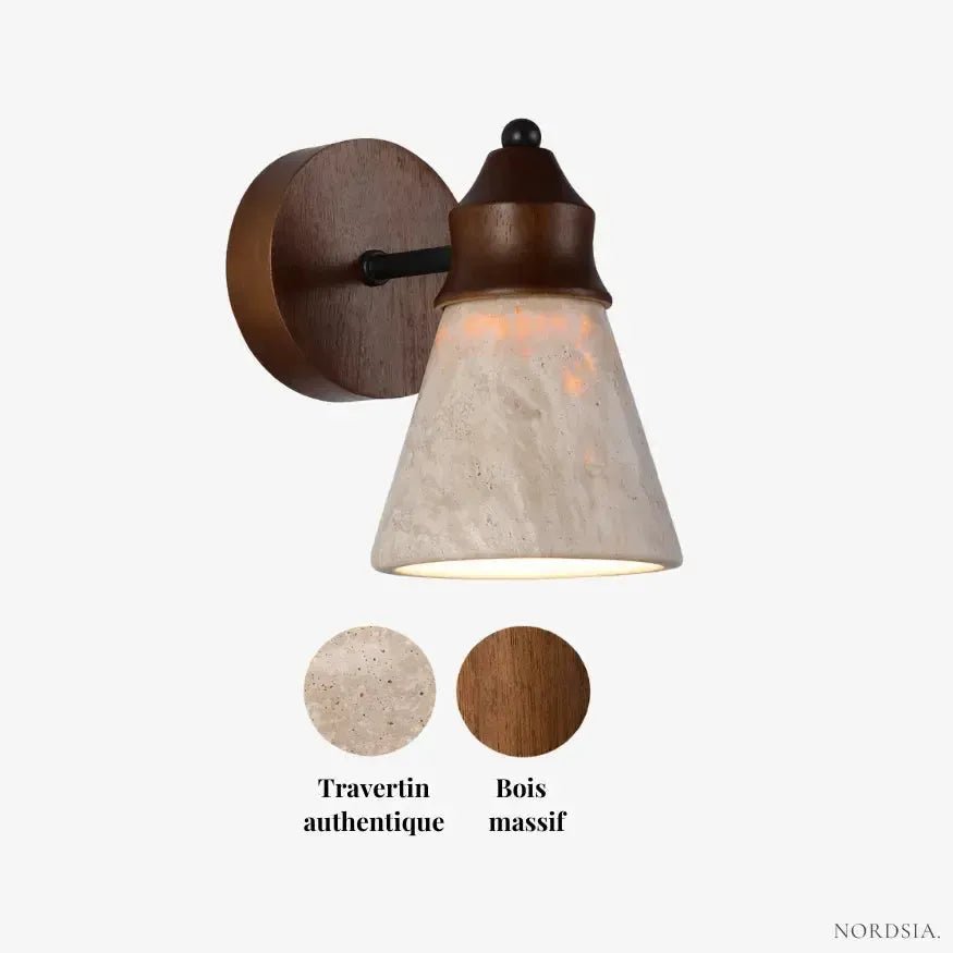 Applique murale travertin & Bois design scandinave | Mechio - LuminaSeat