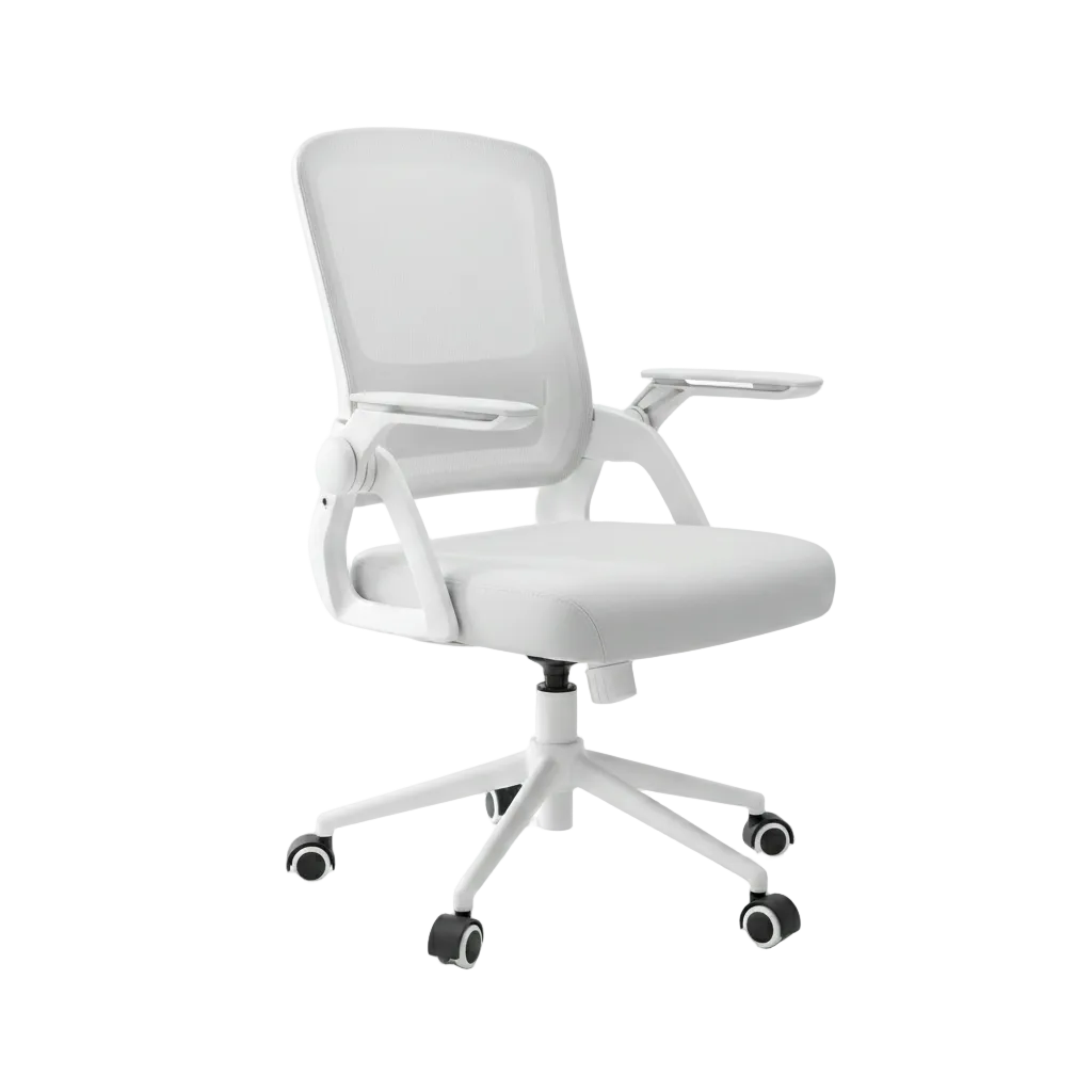 Chaise de bureau design blanche avec structure épurée et assise rembourrée