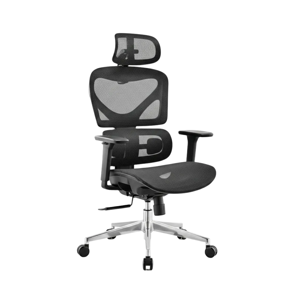 Chaise de bureau haute performance avec châssis en aluminium et dossier mesh articulé