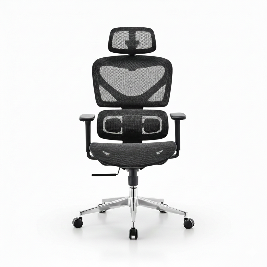Fauteuil de bureau ergonomique premium noir avec appui-tête et support lombaire dynamique