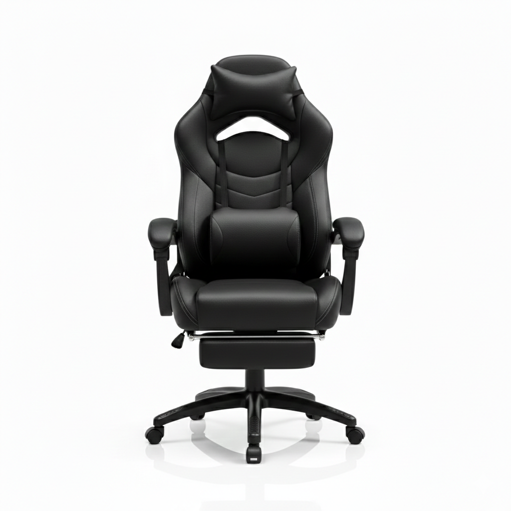 Fauteuil gamer noir ergonomique avec appui-tête rembourré et simili cuir