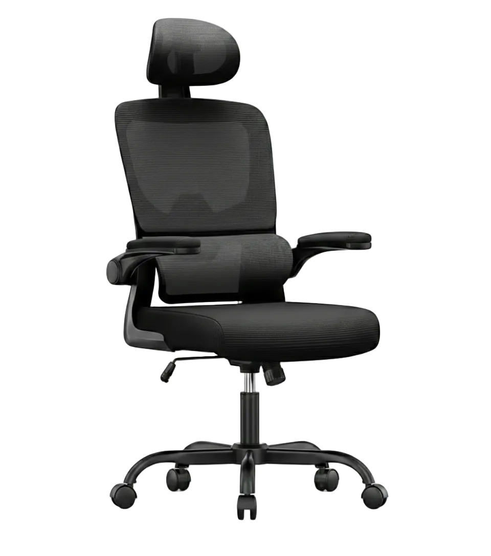 Chaise de bureau ergonomique noire avec appui-tête et soutien lombaire
