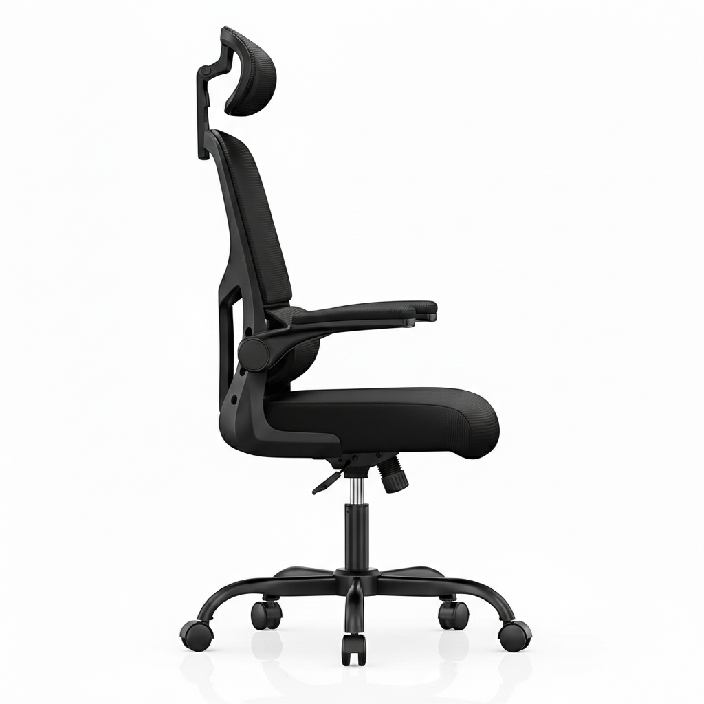 Siège de bureau ergonomique de profil montrant l'inclinaison du dossier