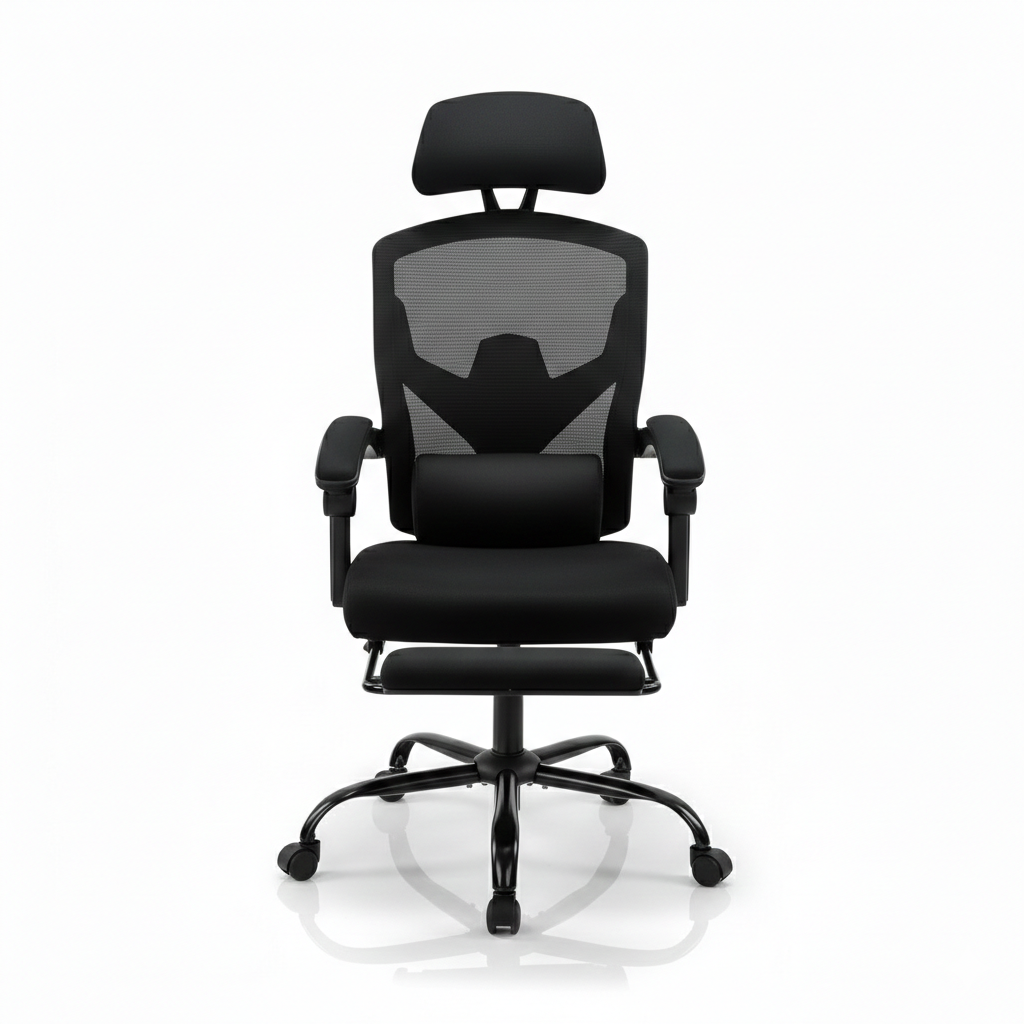 Fauteuil de bureau noir avec coussin lombaire et fonction inclinaison