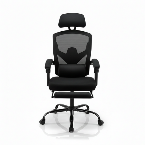 Fauteuil de bureau noir avec coussin lombaire et fonction inclinaison