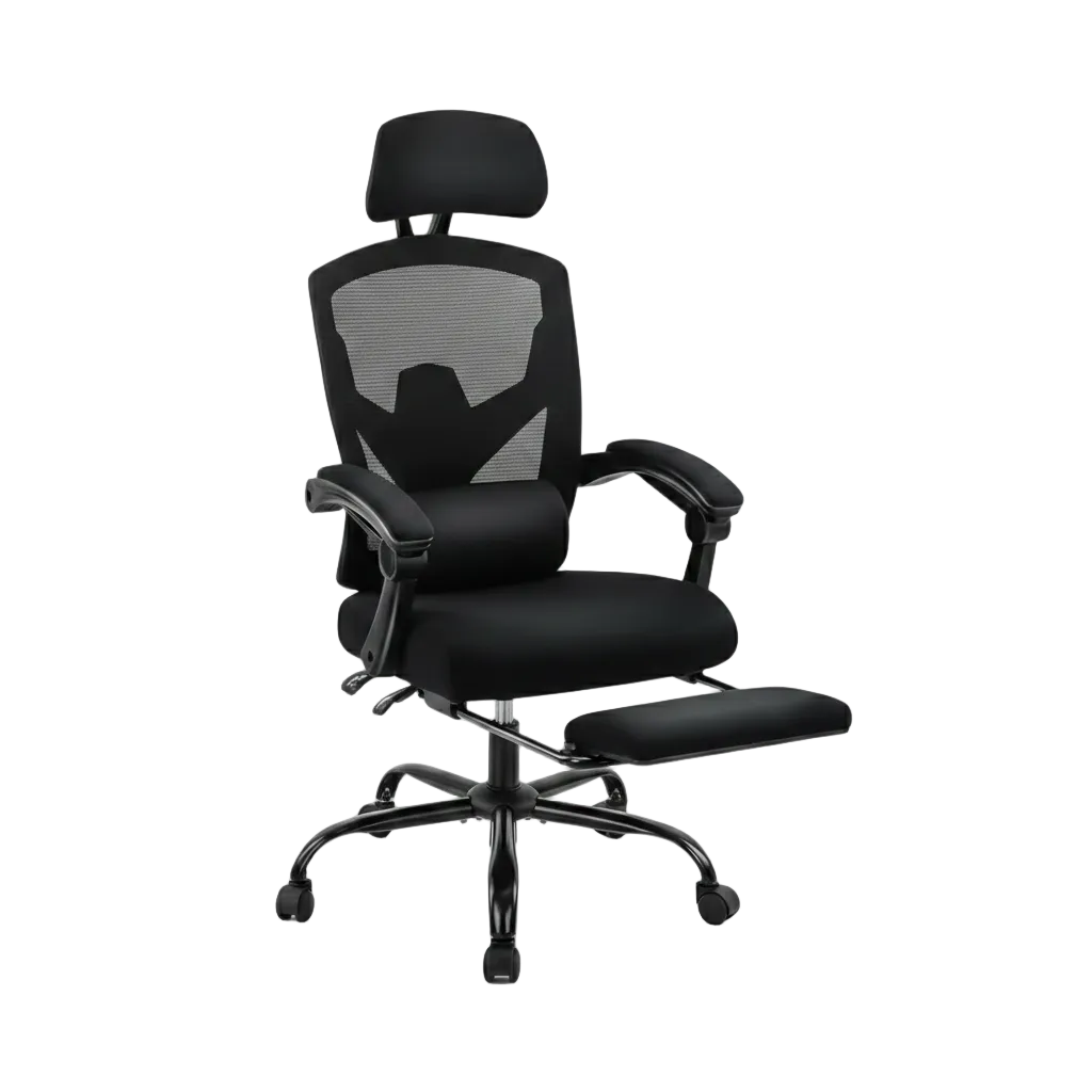 Chaise de bureau ergonomique avec repose-pieds extensible et appui-tête