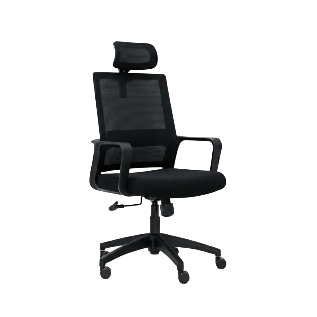 Chaise de bureau ergonomique noire au design slim avec appui-tete