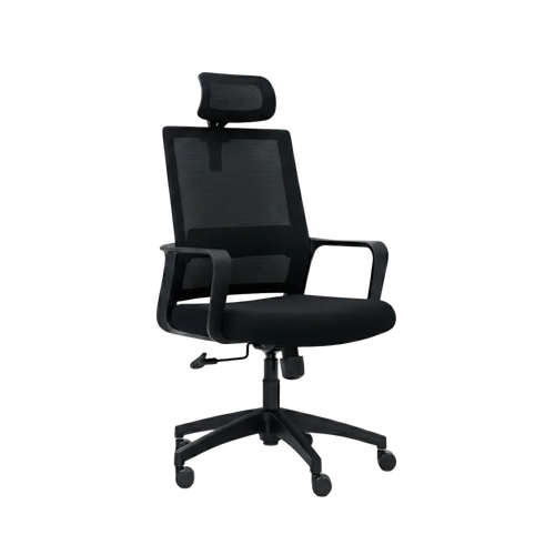 Chaise de bureau ergonomique noire au design slim avec appui-tete