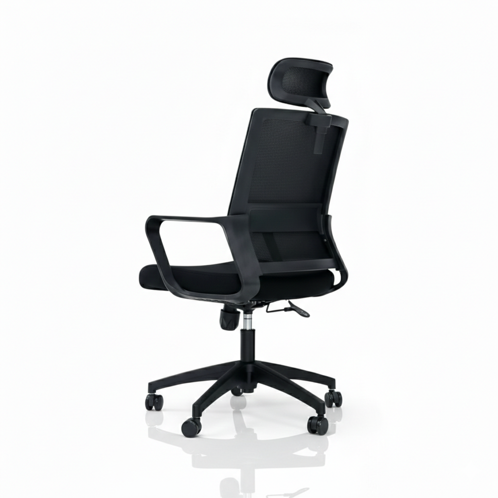 Siege de bureau ergonomique vue de dos avec structure en T et roulettes