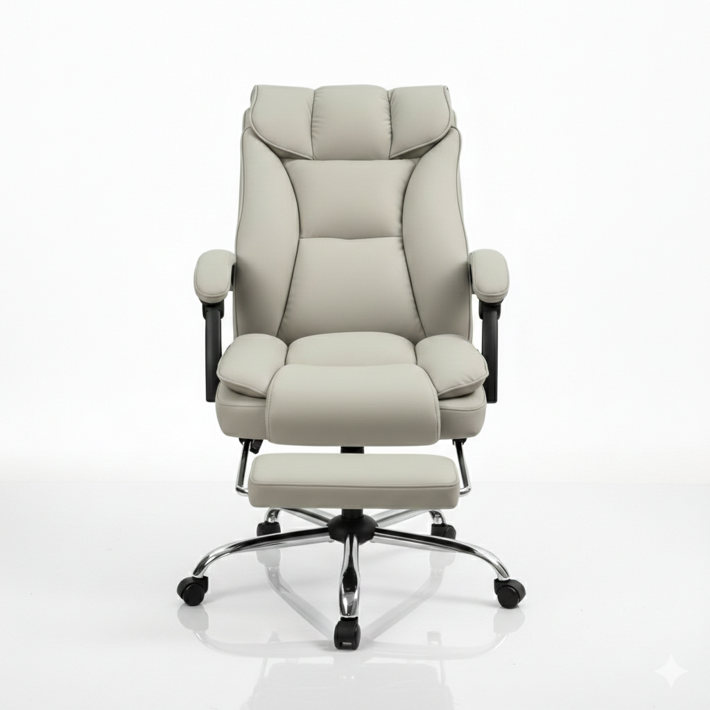 Chaise de bureau présidentielle beige clair grand confort avec dossier matelassé