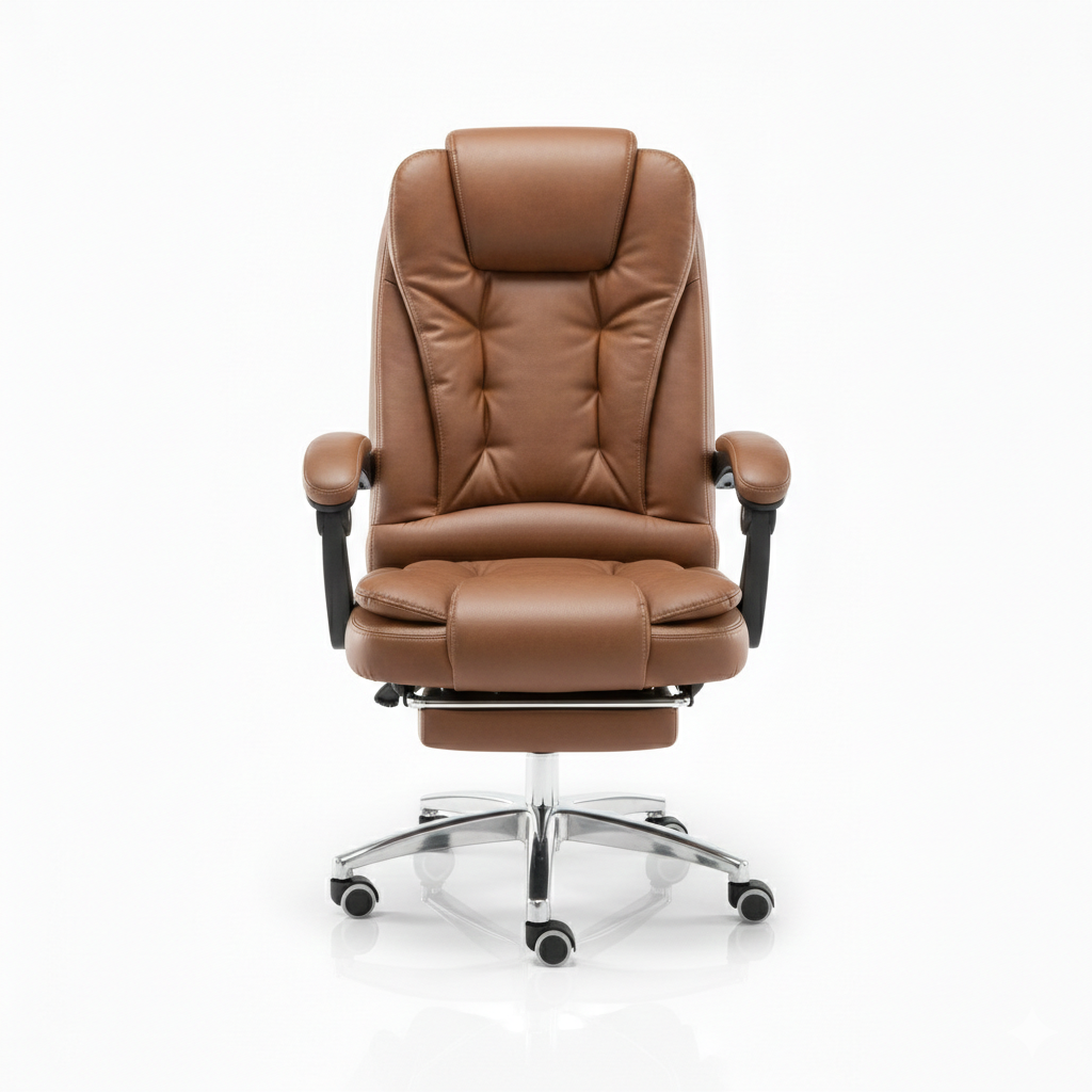 Chaise de bureau présidentielle en cuir avec appui-tête intégré et accoudoirs rembourrés