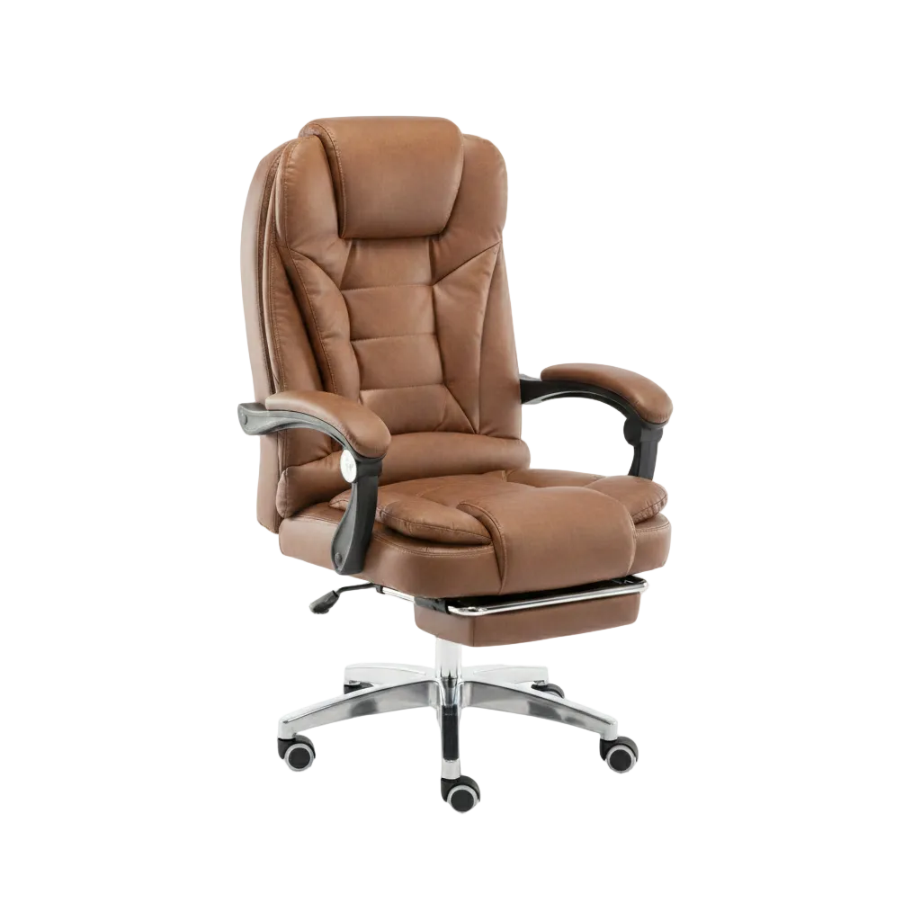 Fauteuil de direction en cuir marron camel avec repose-pieds et rembourrage haute densité
