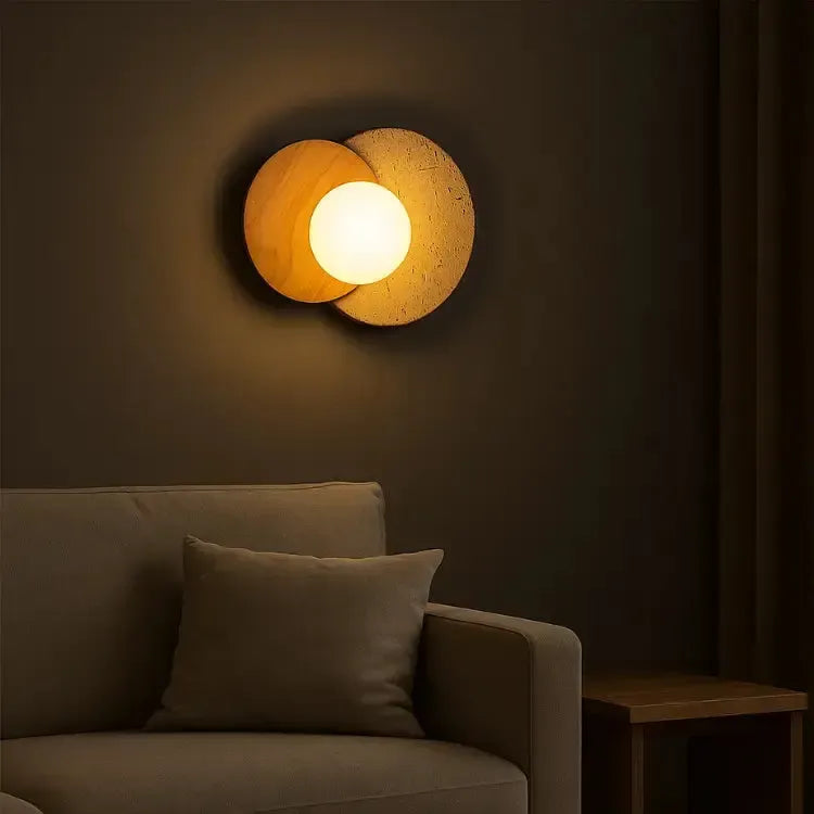 Applique murale design scandinave en travertin & bois | Ruijel
