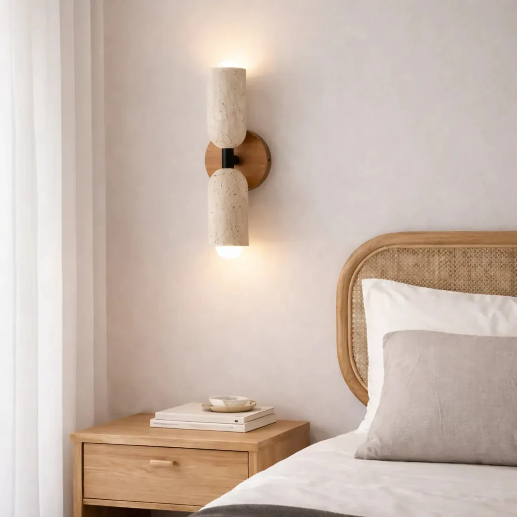 Applique murale scandinave en travertin & bois massif | Noli