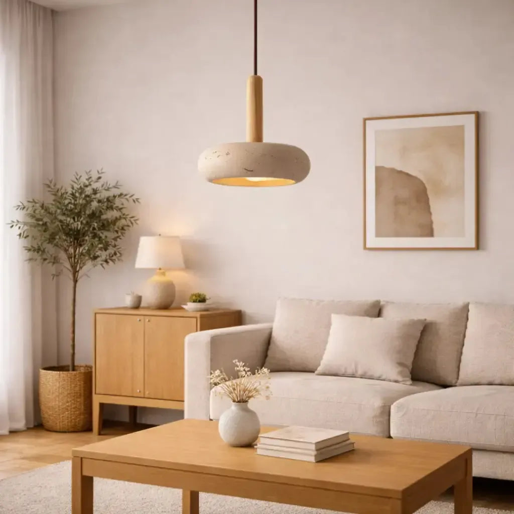 Suspension moderne en travertin authentique Ø 20 cm | Cerclio