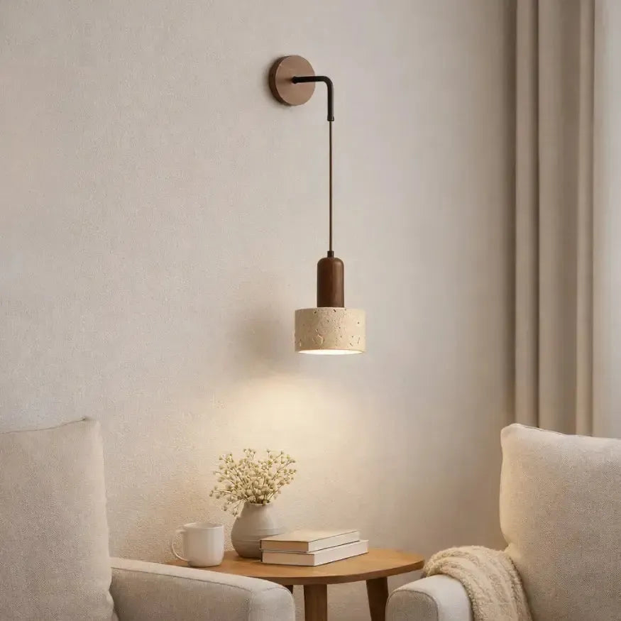 Applique murale scandinave en travertin & bois | Nelvik