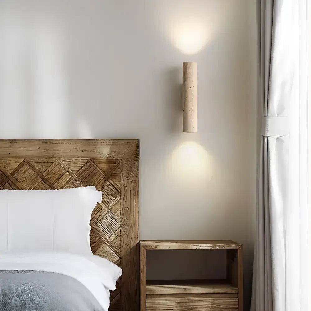 Applique murale design minimaliste en travertin & bois | Wlenk
