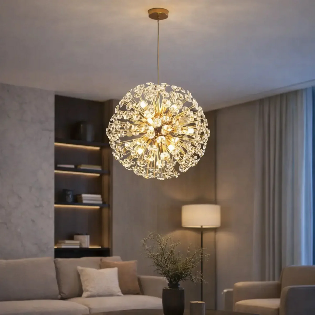 Suspension moderne en cristal & métal doré Ø 35 cm | Iris