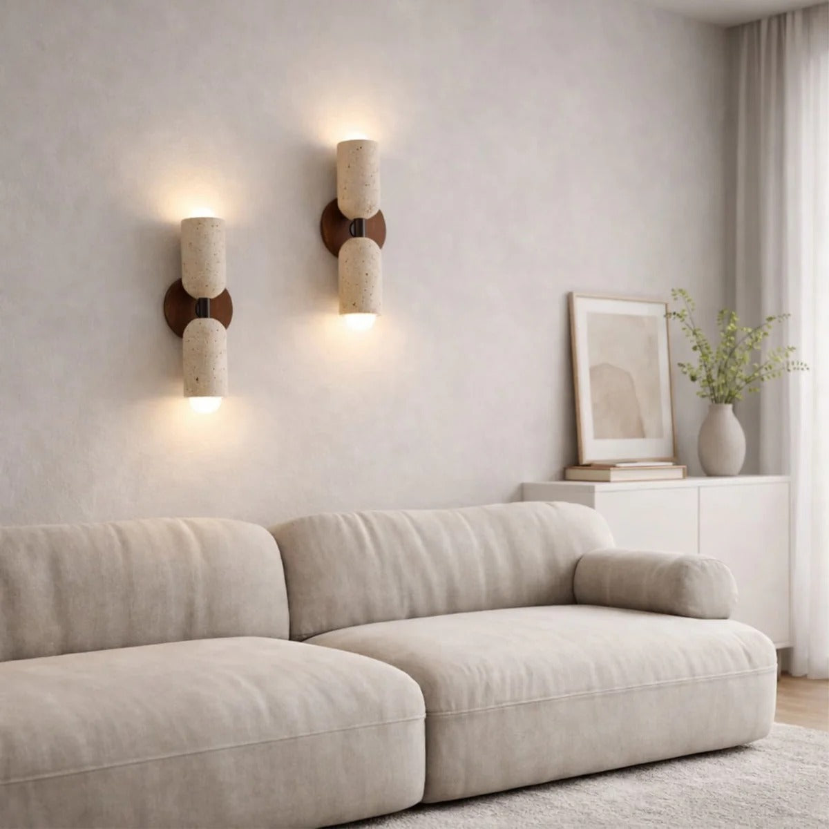 Applique murale scandinave en travertin & bois massif | Noli