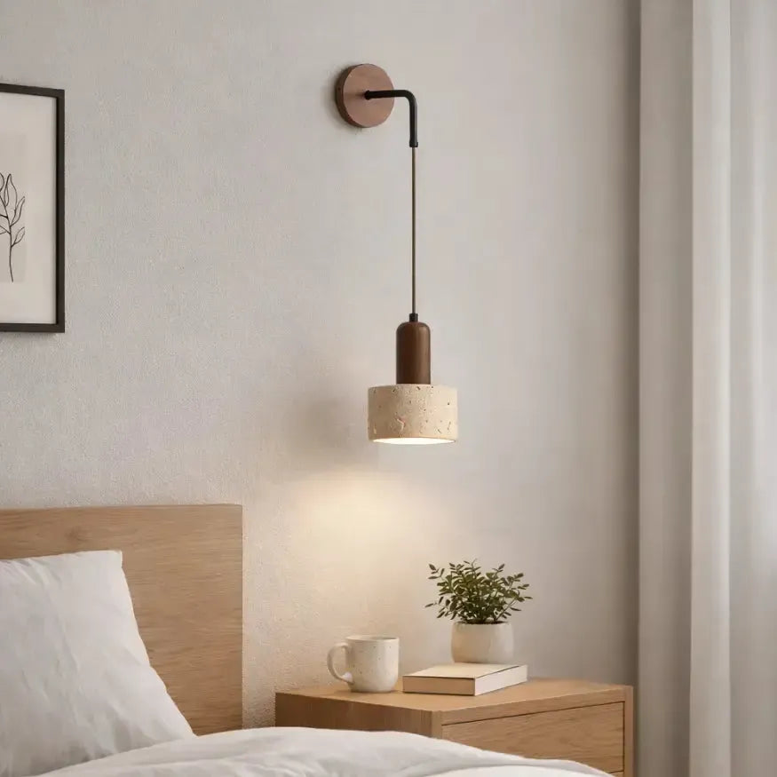 Applique murale scandinave en travertin & bois | Nelvik