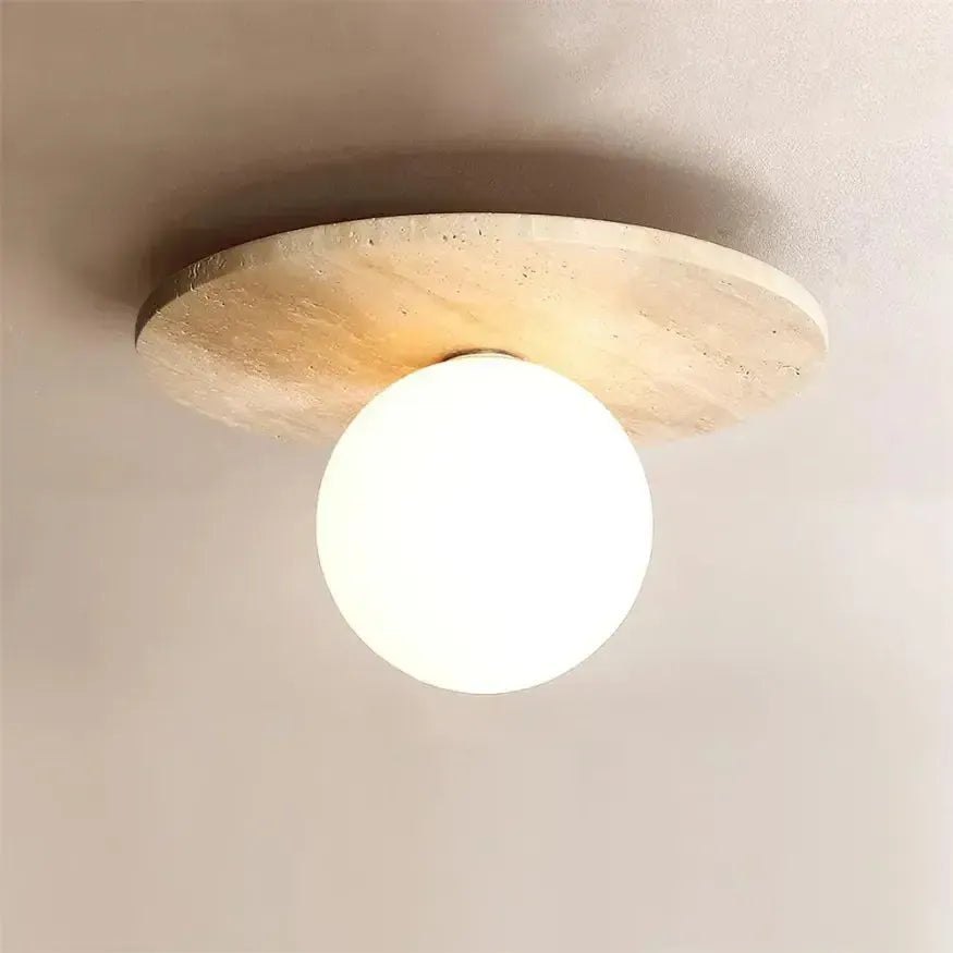 Plafonnier design scandinave en travertin & bois | Plati