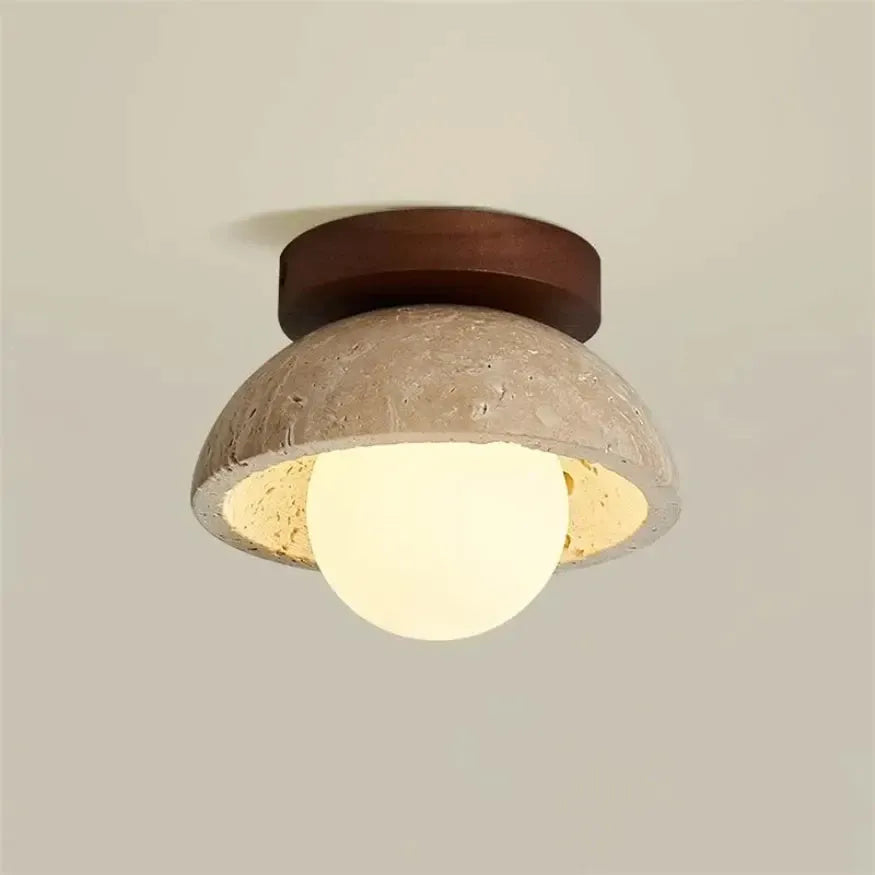 Plafonnier scandinave en travertin & bois | Tiorz