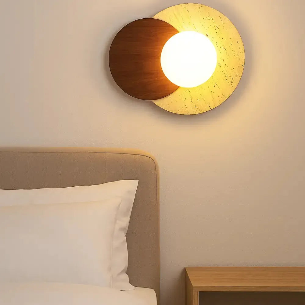 Applique murale design scandinave en travertin & bois | Ruijel