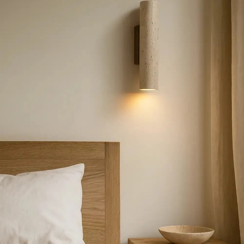 Applique murale design minimaliste en travertin & bois | Wlenk