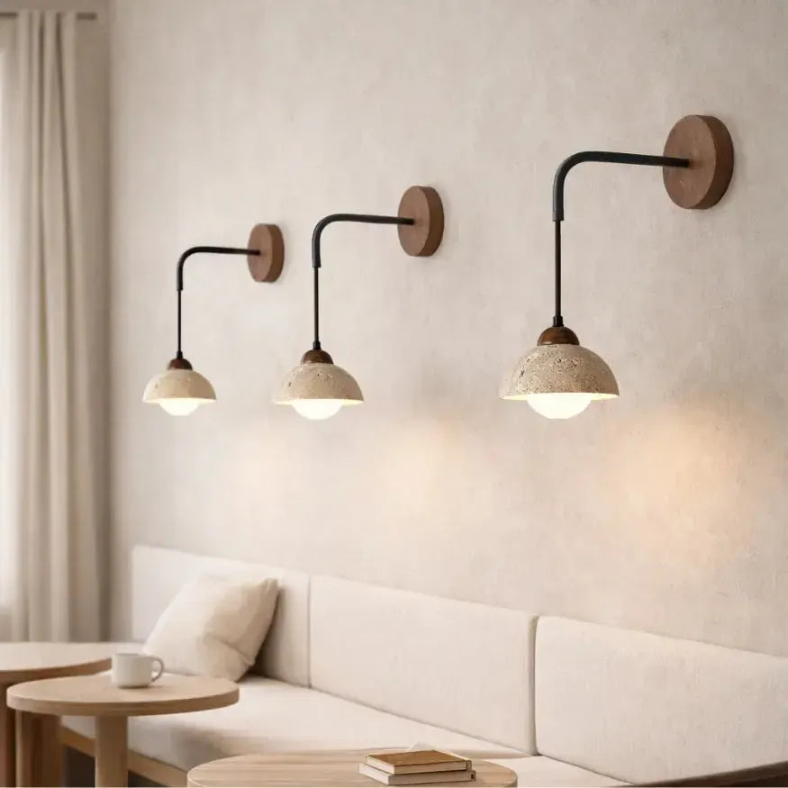 Applique murale moderne en travertin & bois | Peletta