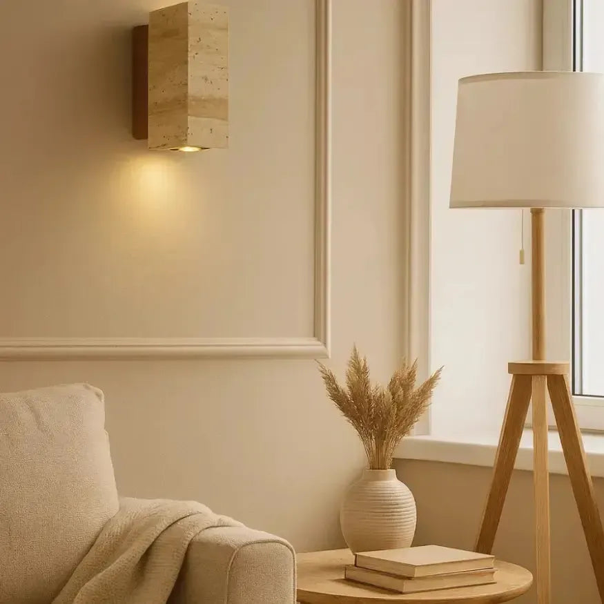 Applique murale moderne en travertin & bois | Minia