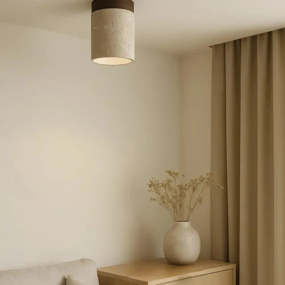 Plafonnier moderne en travertin & bois | Rituals