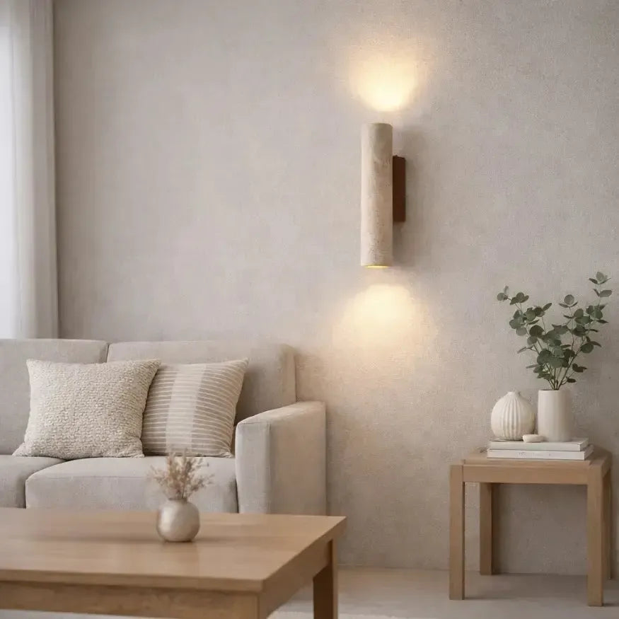 Applique murale design minimaliste en travertin & bois | Wlenk