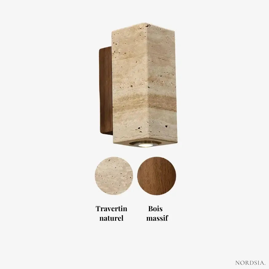 Applique murale moderne en travertin & bois | Minia