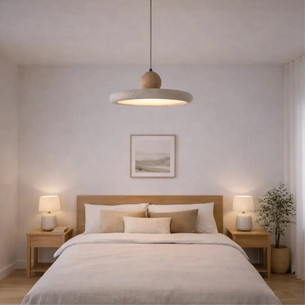 Suspension design scandinave en travertin & bois Ø 30 cm | Platino