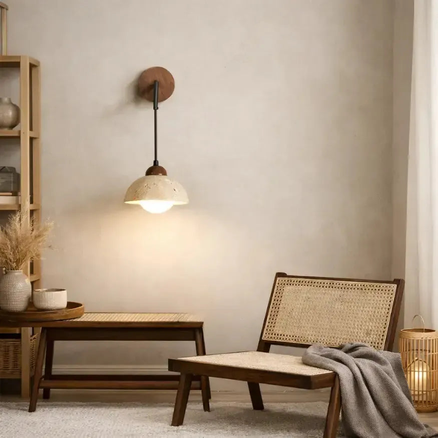 Applique murale moderne en travertin & bois | Peletta